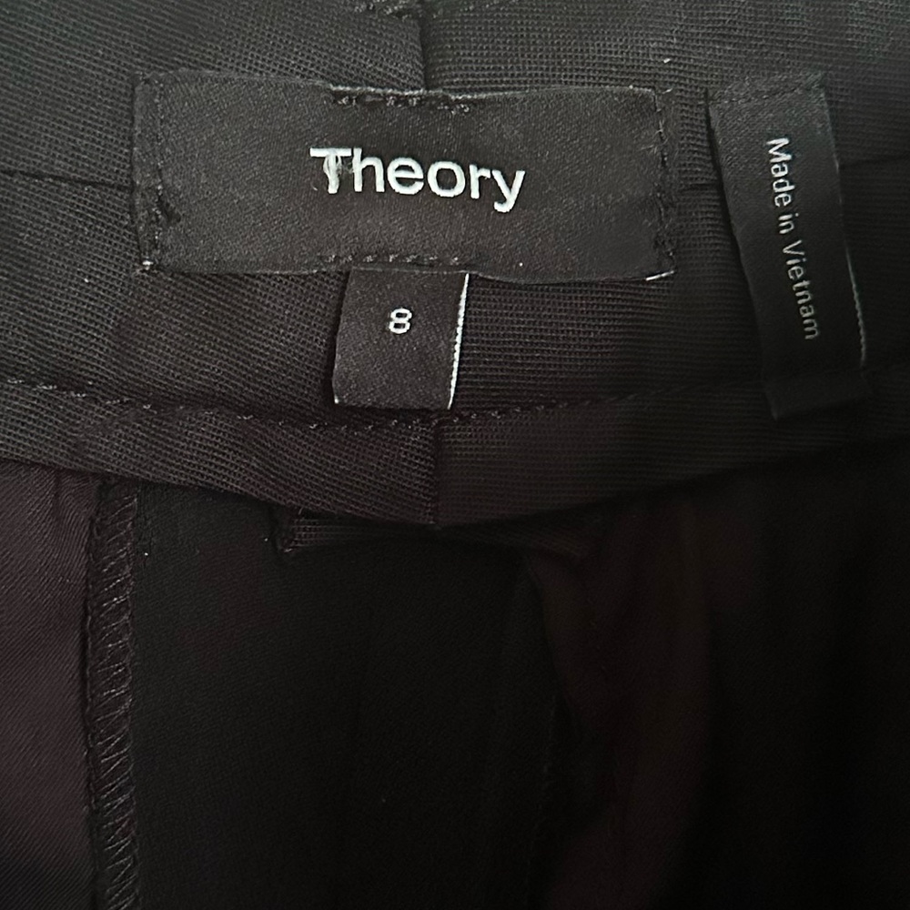 Theory Relaxed Straight Pant Full Length Admiral Crepe Black Trousers Tailored - Picture 7 of 11